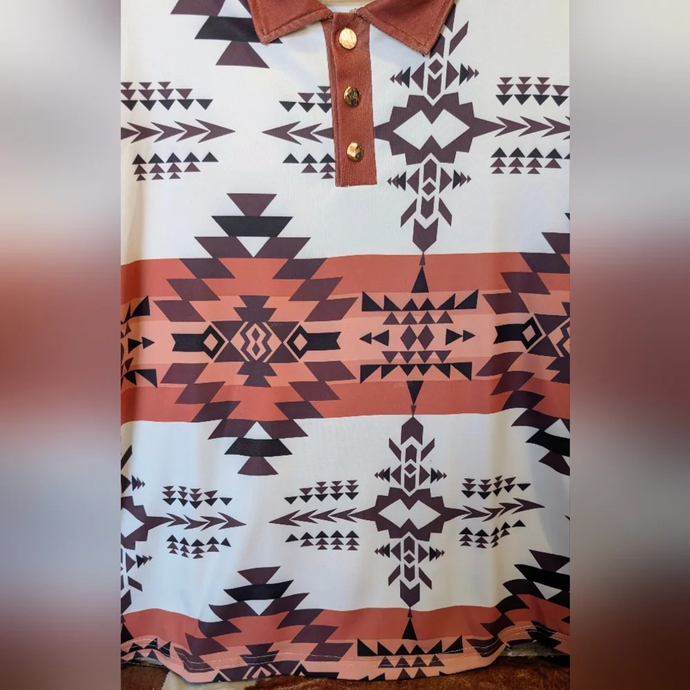 New Brown & White Aztec Top With Metal Buttons - Picture 7 of 15